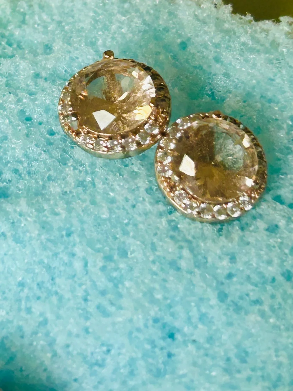 Champagne Topaz Stud Earrings Gold Plated Setting